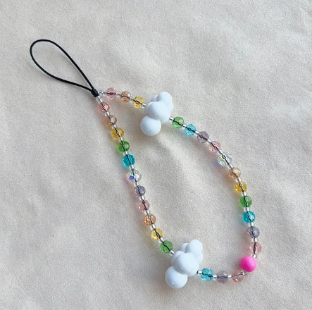 CLOUD PINK CRYSTAL BEADED PHONE STRAP