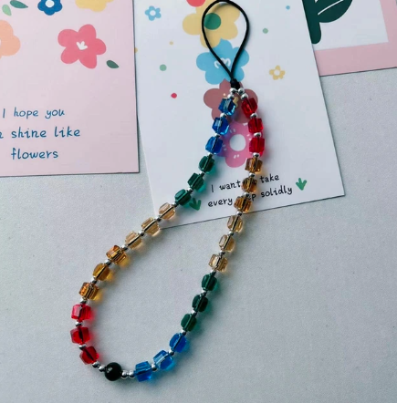 RAINBOW GLASS BEADED PHONE STRAP