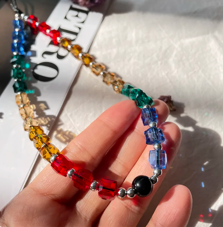 RAINBOW GLASS BEADED PHONE STRAP