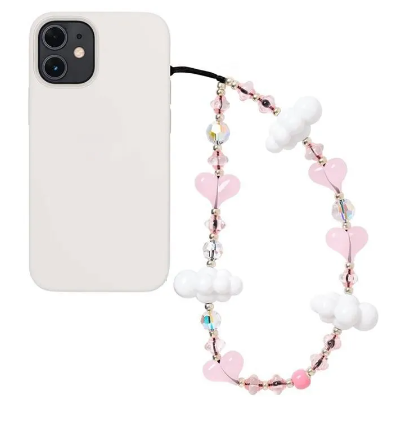 CLOUD PINK CRYSTAL BEADED PHONE STRAP